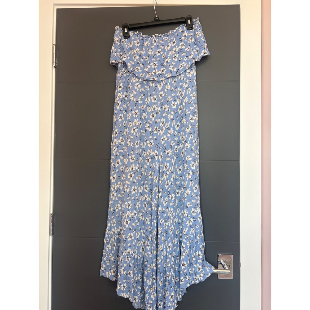 SHE + SKY Blue Floral Off Shoulder Smocked Wide Leg‎ Jumpsuit Large SY2287